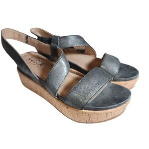 Lucca Lane‎ Olympia Metallic Gray Leather Cork Platform Sandals Size 7.5